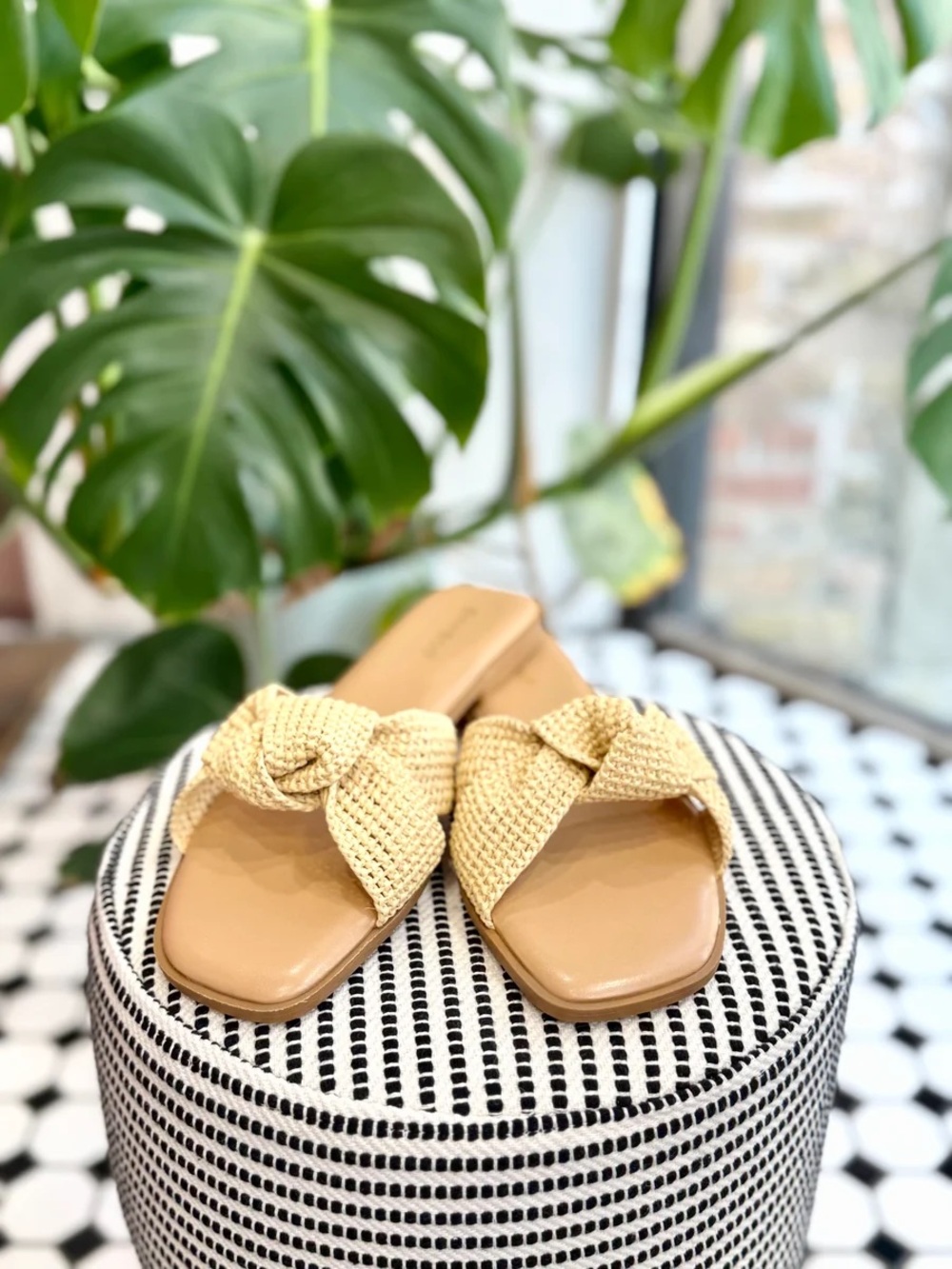 Woven Knot Slide Sandals in Light Beige - Women's Summer Slides